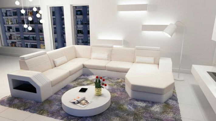 Designer bank, hoekbank, leer, stof, textiel, bekleding, set, woonlandschap, nieuw.