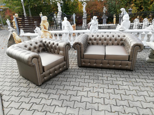Designer Chesterfield bankstel sofa bank 2+1 bekleding zitting set goud