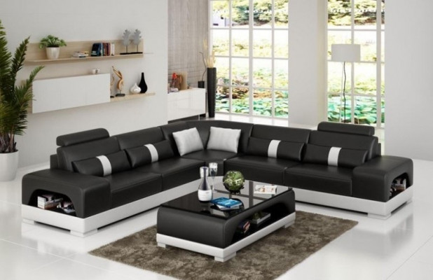 Hoekbank met USB, bank sofa woonlandschap zit hoekset bekleding leer textiel zandkleur.