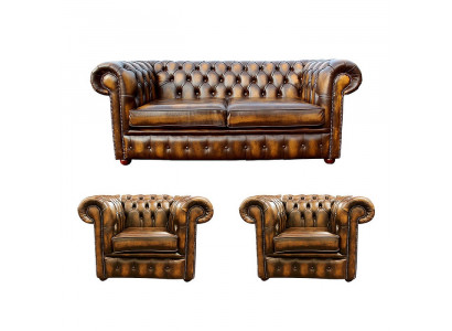 Chesterfield Leren Sofa 2+1+1 Textiel Bank Stof Bekleding Sofa Set