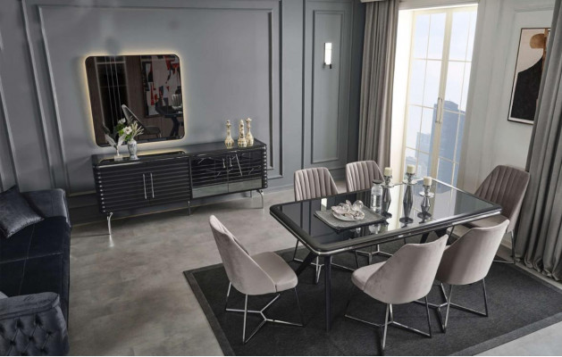 Volledige eetkamer meubels Ontwerper Sideboard Luxe eettafel 4 stoelen