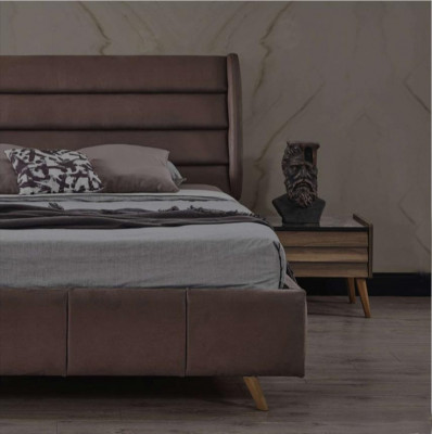 Moderne slaapkamer meubels Gestoffeerd tweepersoonsbed Houten nachtkastjes Kast