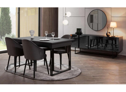 Zwarte Luxueuze Eetkamer Houten Meubels Ontwerper Eettafel Dressoir Stoelen