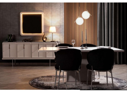 Eetkamer set Moderne set Eettafel 4x gestoffeerde stoelen Dressoir 7-delig