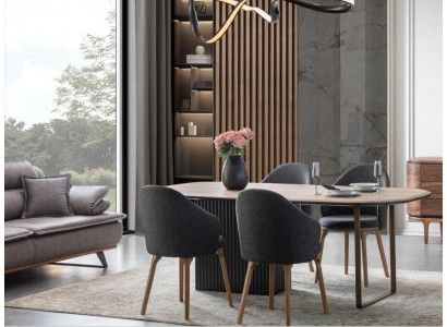 Designer Eetkamerset Moderne Bruine Stoelen Houten Eettafel 5-delige Set