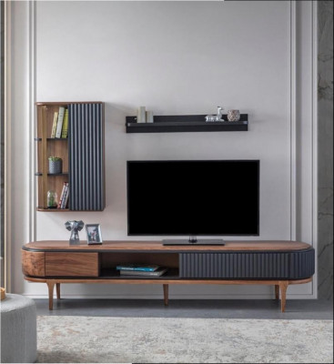 Moderne woonkamerset Luxe Bruine tv-kast Wandkast Planken