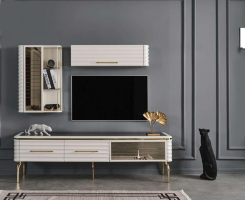 Witte woonwand ontwerper tv-meubel luxe 2x wandkasten moderne meubels