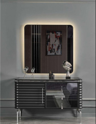 Zwarte slaapkamerset ontwerper commode met LED-spiegelset