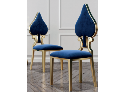 Blauw gouden eetkamerstoel Moderne eenzitter Gestoffeerde en houten stoelen