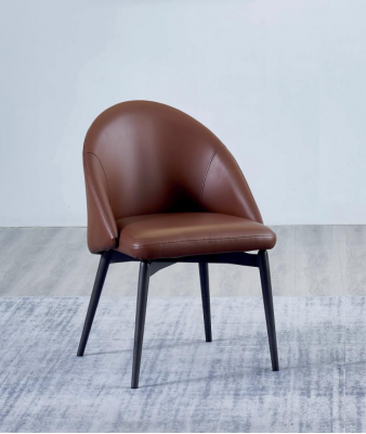 Bruine leren stoel, ontworpen stoel, moderne eetkamer houten stoelen