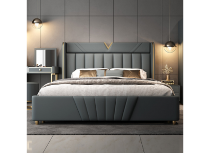 Slaapkamer Grijs Bed Designer Meubels Luxe Materialen Houten Frame