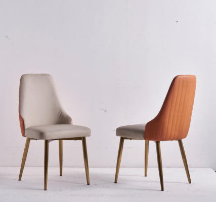 Oranje-Beige eetkamerstoelen Luxe leren stoelen Keukenstoel Houten meubels