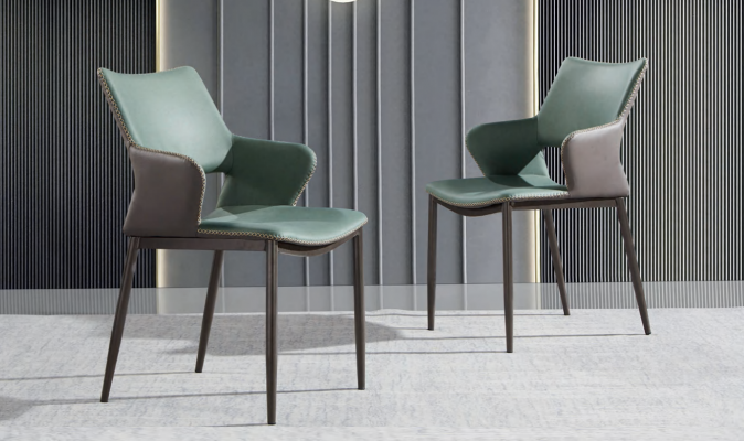 Bruin-groene houten eetkamerstoelen Ontwerper houten stoel Moderne leunstoelen