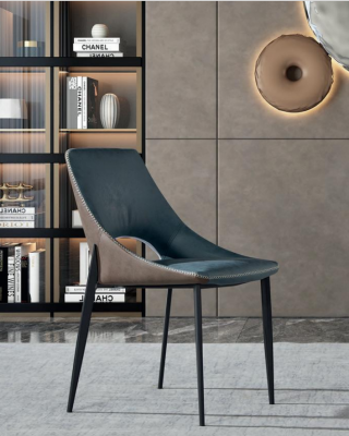 Blauwe kunstleren stoel textiel eetkamer zitmeubelen gestoffeerde stoelen 1-zits.