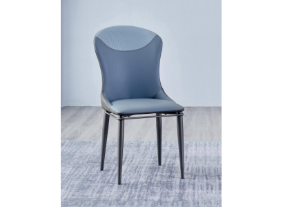 Blauwe eetkamerstoel zonder armleuningen Houten stoelen Designer leren stoelen