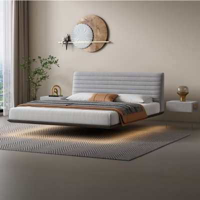 Grijze muurbed ontwerper slaapkamer LED-bedden Moderne tweepersoonsbedden