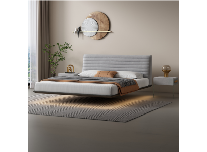 Grijze muurbed ontwerper slaapkamer LED-bedden Moderne tweepersoonsbedden