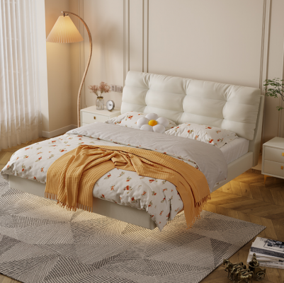 Slaapkamer houten frame meubels Wit tweepersoonsbed Leren bedden Stoffen bedden