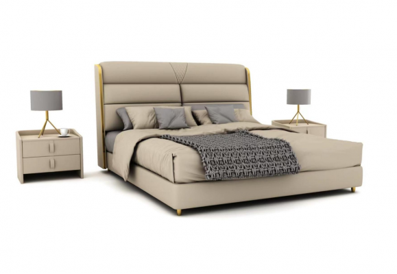 Helle beige tweepersoonsbed luxe slaapkamerbedden Modern bedontwerp.