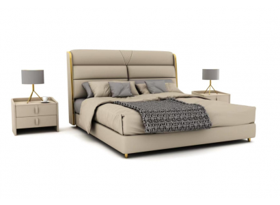 Helle beige tweepersoonsbed luxe slaapkamerbedden Modern bedontwerp.