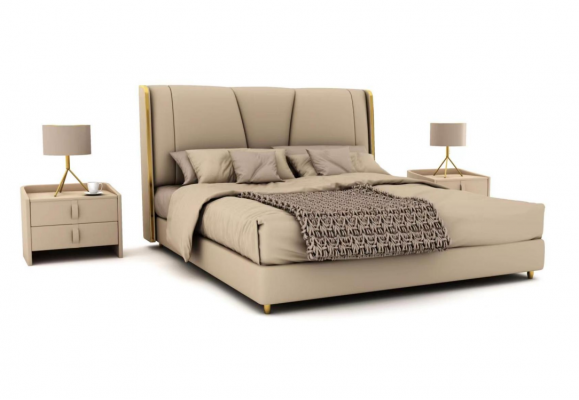 Slaapkamer Ontwerper Beige Bed Tweepersoonsbedden LED-bedden Lederen bedden