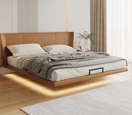 Bruin muurbed ontwerper slaapkamer meubels houten frame kunstleren bed