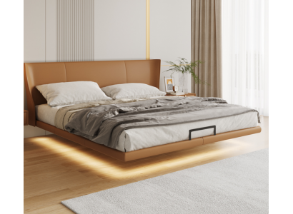 Bruin muurbed ontwerper slaapkamer meubels houten frame kunstleren bed