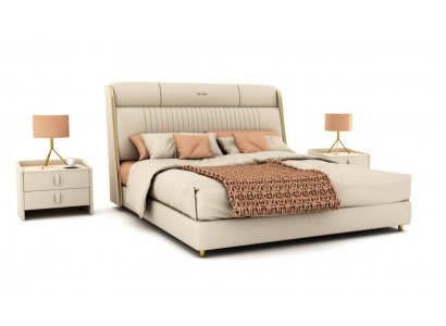 Beige textielbed Stijlvolle slaapkamermeubels Designer tweepersoonsbedden