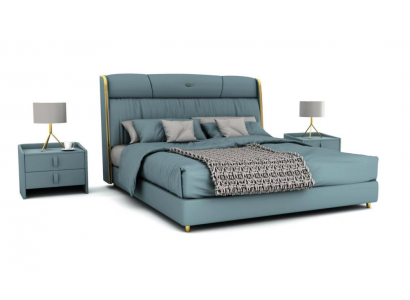 Blauwe slaapkamer tweepersoonsbed designmeubels LED-bed hout textielbedden