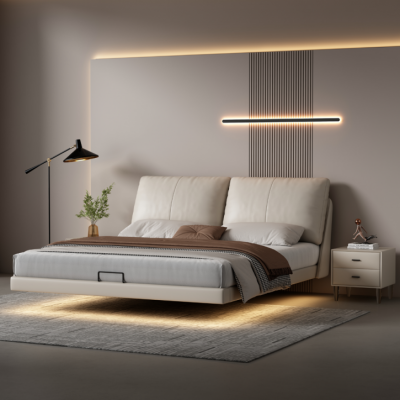 Witte slaapkamer wandbed ontwerper leren tweepersoonsbedden houten frame