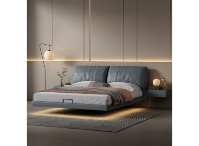 Grijze slaapkamer Designer bedden Houten frame Moderne luxe meubels.