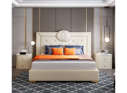Grote witte slaapkamer tweepersoonsbed ontwerp houten frame modern bed