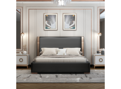 Slaapkamer bedden Grijze leren bed Moderne meubels Houten bedframe Bedden