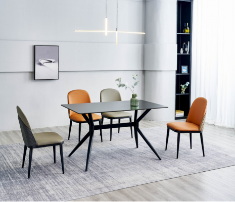 Eetkamerset Designer Eettafel 4x Gestoffeerde Stoelen Roestvrij Stalen Meubels 5-delig