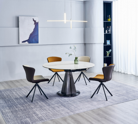 Moderne eetgroep Designer Ronde tafel Stijlvolle 4x kunstleren stoelen 5-delig