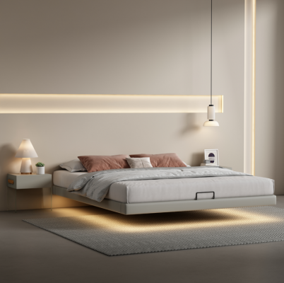 Grijze slaapkamer muur bed ontwerper bedden luxe houten tweepersoonsbedden