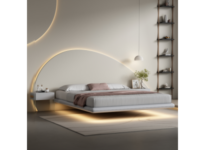 Grijze muurbed Moderne slaapkamermeubels Houten frame LED-bedden Nieuw