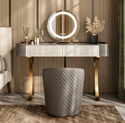 Beige make-uptafel, designer kaptafels, luxueuze laden, houten meubels.