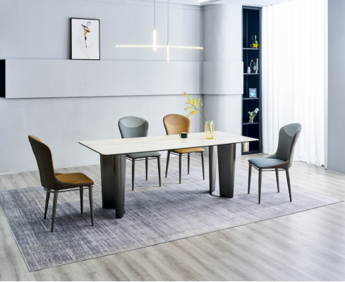Eetkamerset Stijlvolle eettafel Keukenstoelen 4x Kunstleren stoelen