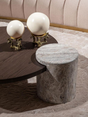 Woonkamerset Bank Fauteuil Bruin Stof Salontafel Set 5-delig RTV