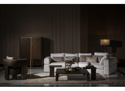 Woonkamerset hoekbank stoffen bank fauteuil salontafel set 6-delig bruin