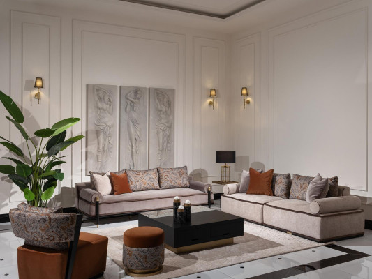 Volledige bankstel 431 stoffen bank fauteuil banken groep grijs tafel