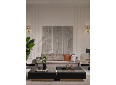 Complete woonkamer Driepersoons Bankstel Tafels Grijs 3-delig Stoffen Bank