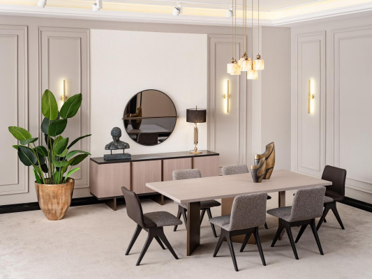Eetkamer Eetgroep Eetkamermeubilair Eettafel Eethoek 9-delige Houten Beige