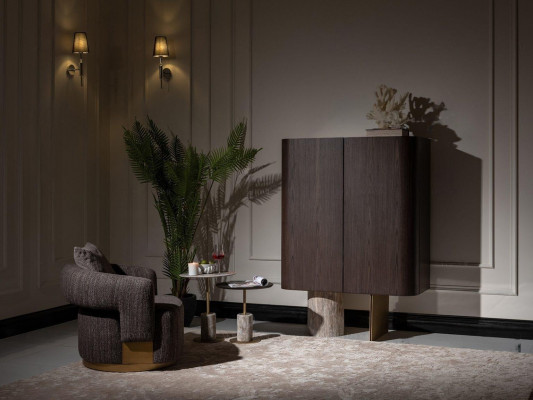 Woonkamer Complete fauteuils Bijzettafels 4-delig Stof Bruin Houten bar