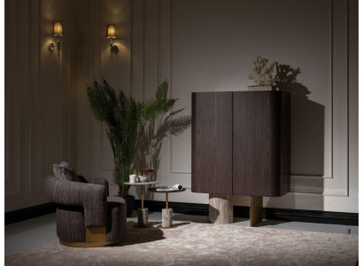 Woonkamer Complete fauteuils Bijzettafels 4-delig Stof Bruin Houten bar