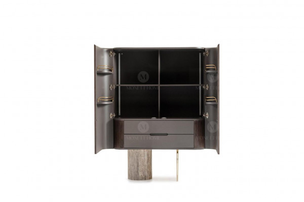 Woonkamer Complete fauteuils Bijzettafels 4-delig Stof Bruin Houten bar