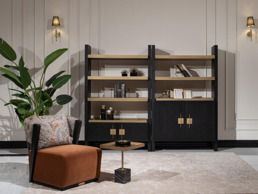 Relax fauteuil set fauteuil stof bijzettafel planken set 5-dlg oranje