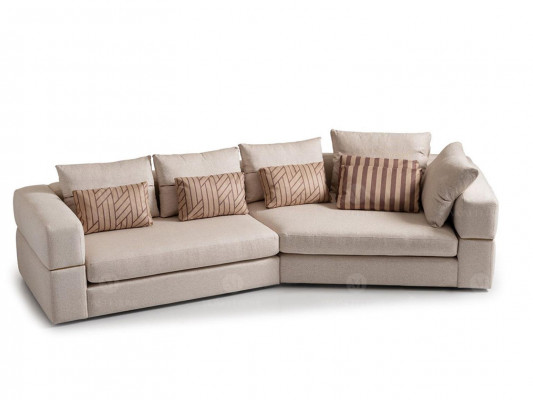 Garnituur hoekbank fauteuil stoffen bank RTV lowboard beige modern 3-delige set
