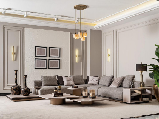 Hoekbank L-vorm Woonlandschap Stoffen Bank Grijs Modern Sofa